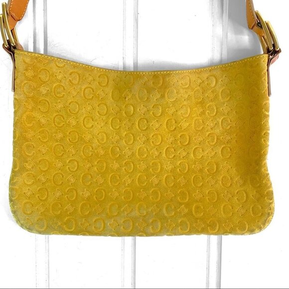 CELINE LEATHER BAG YELLOW SUEDE C MACADAM HANDBAG FRANCE DESIGNER SHOULDER  BAG - Picture 4 of 17
